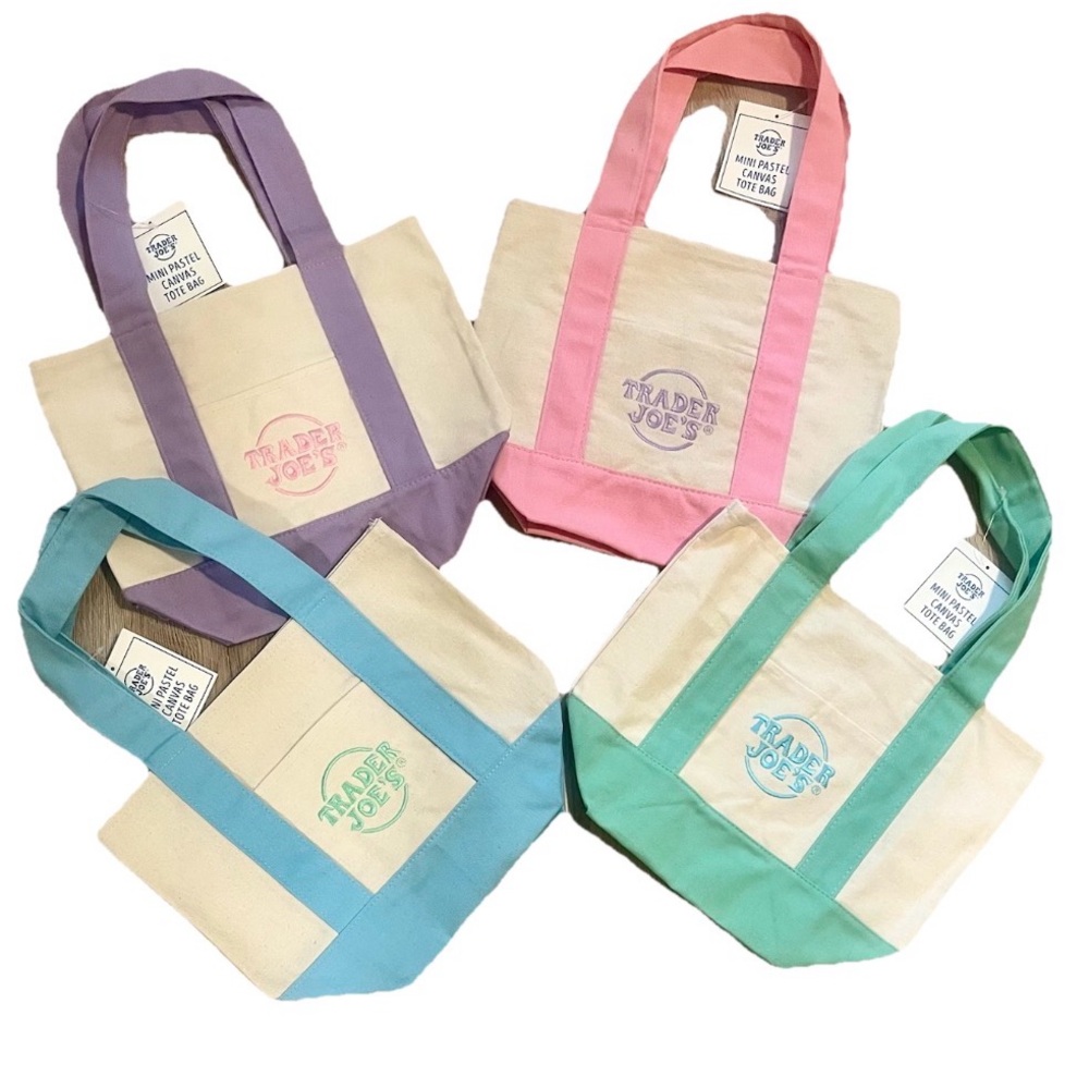 Trader Joe’s 2026 Mini Pastel Canvas Tote Bag Set Of 2 Easter Spring Colors 🩵💚 - Picture 7 of 8